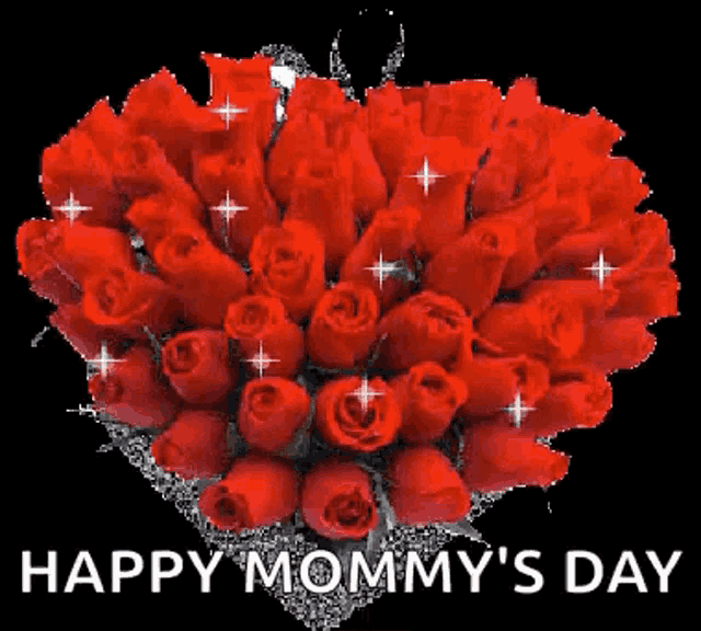 a bouquet of red roses with the words `` happy mommy 's day '' written on it .