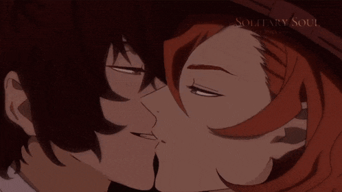 a picture of a man and woman kissing with the words solitary soul on the bottom