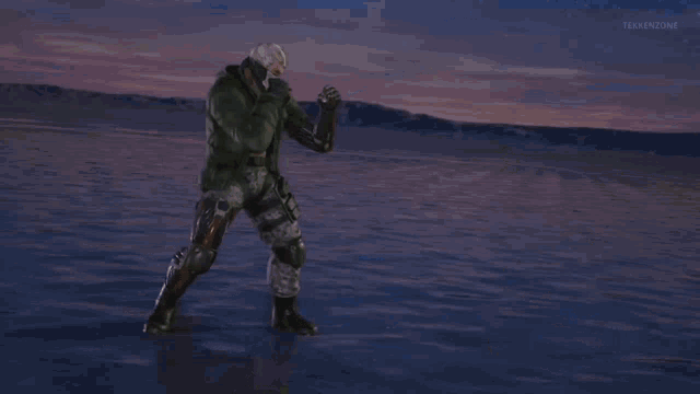 a man wearing a skull mask and a green jacket says come on
