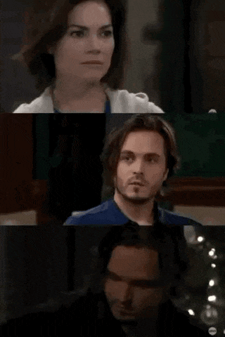 a man and a woman are looking at each other in a collage .