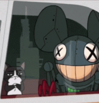 a cartoon mouse with x 's on its eyes