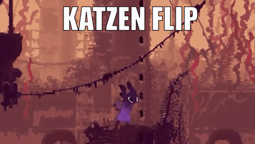 a video game called katzen flip has a purple cat on the screen
