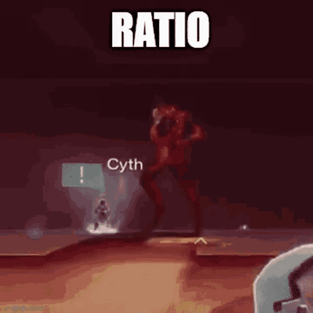 a person is jumping in the air in front of a fire with the words `` ratio '' written on it .