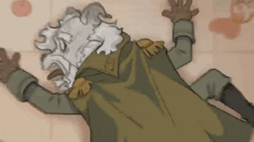 a cartoon of a man laying on the floor with his hands outstretched .
