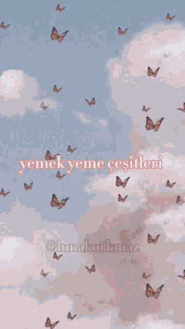 a woman with red hair is eating something with a fork and the words yemek yene cesitleri are above her mouth