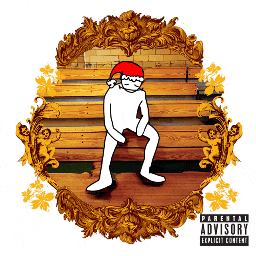 a picture of a man wearing a santa hat and a parental advisory explicit content