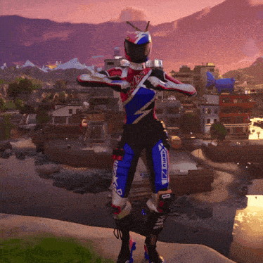 a person in a motorcycle suit with a helmet that says nexus