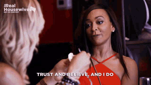 a real housewives ad shows two women talking to each other