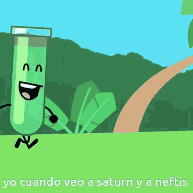 a cartoon of a test tube with a face and the words yo cuando veo a saturn y a neftis below
