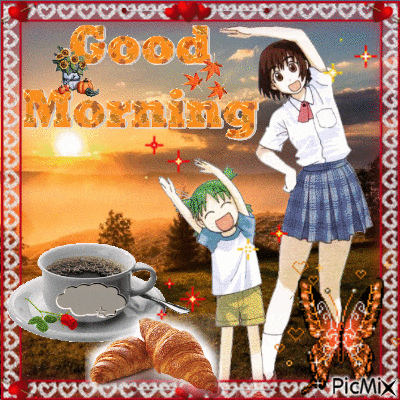 a good morning greeting card with a cup of coffee