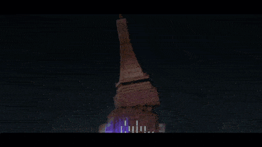 a drawing of a building with a light coming out of the top