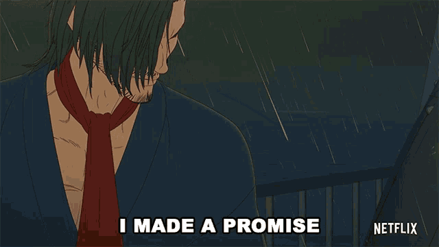 a cartoon of a man with a red tie says i made a promise