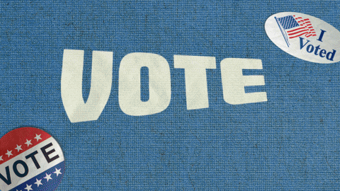 the word vote is on a blue cloth