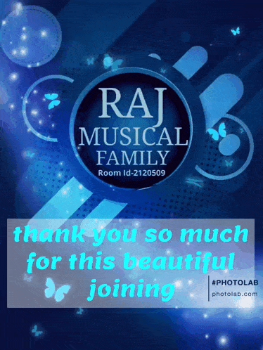 a poster for raj musical family with a blue background