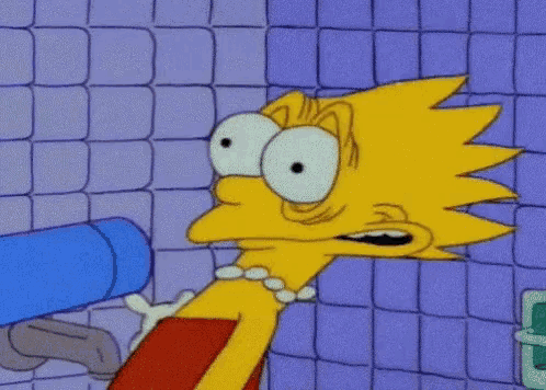 a cartoon of bart simpson in a bathroom with a blue shower head