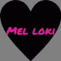 a black heart with the words mel loki written on it