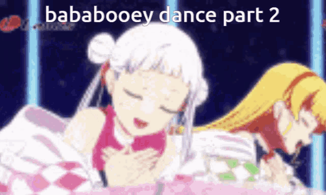 a cartoon of a girl sleeping with the words bababooey dance part 2 on the bottom