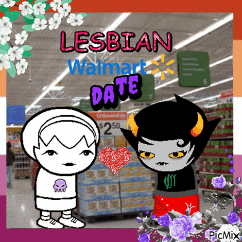 a picture of two cartoon characters with the words lesbian walmart date on the bottom