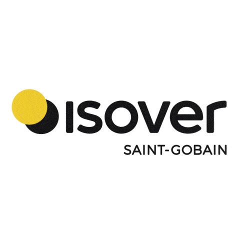 a logo for isover saint-gobain with a yellow circle in the middle