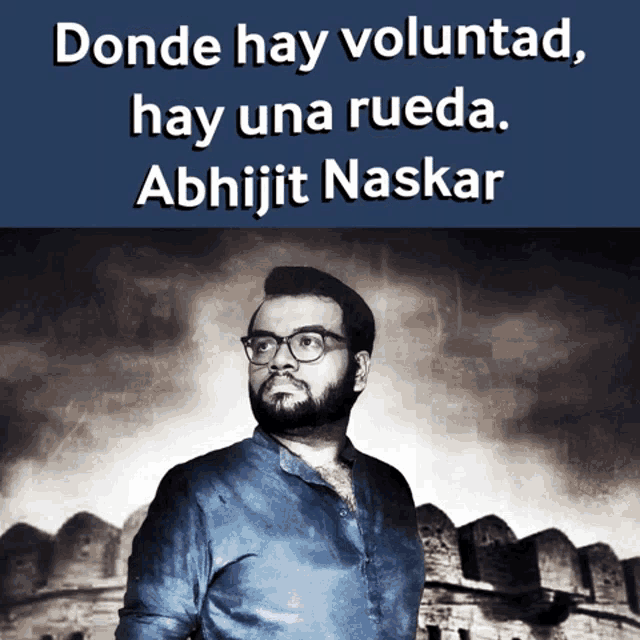 a poster for abhijit naskar shows a man in glasses