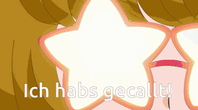 a cartoon of a girl wearing star shaped sunglasses with ich habs gecallt written below her