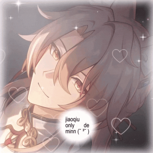 a drawing of a boy with hearts around him and the words jiaoqiu only de minn
