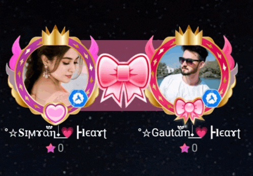a picture of a woman and a man with the words simran heart and gautam heart
