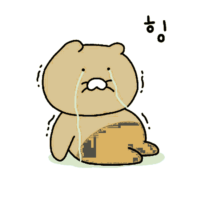 a cartoon drawing of a bear with tears coming out of his eyes