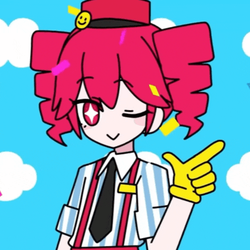 a girl with red hair is wearing a striped shirt and tie and giving a thumbs up