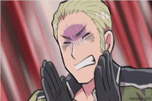a cartoon of a man making a face with his hands on his face .