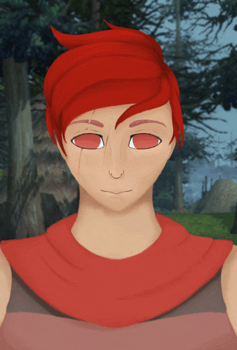 a drawing of a person with red hair and a scarf around their neck