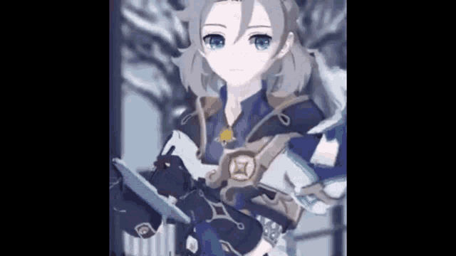 a close up of a anime character holding a sword in a video game .