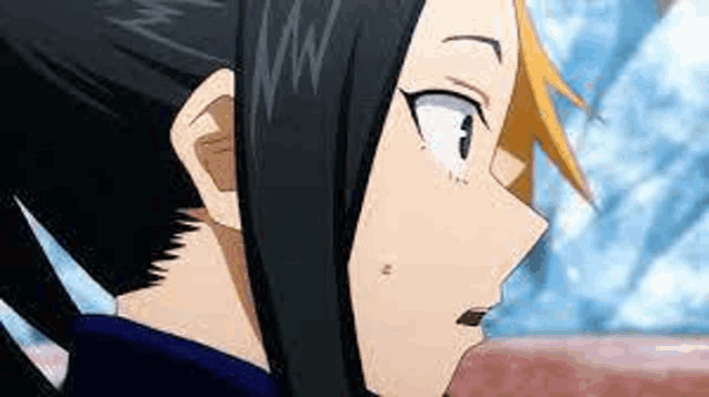 a close up of a person 's face with a ponytail in a anime .