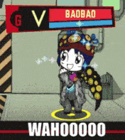 a cartoon character with the name baobao on a sign