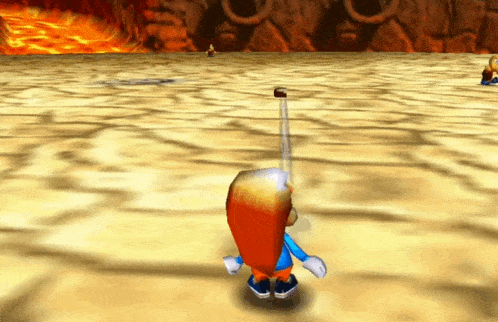 a cartoon character in a video game holding a hammer