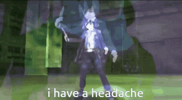 a cartoon of a man with the words i have a headache behind him