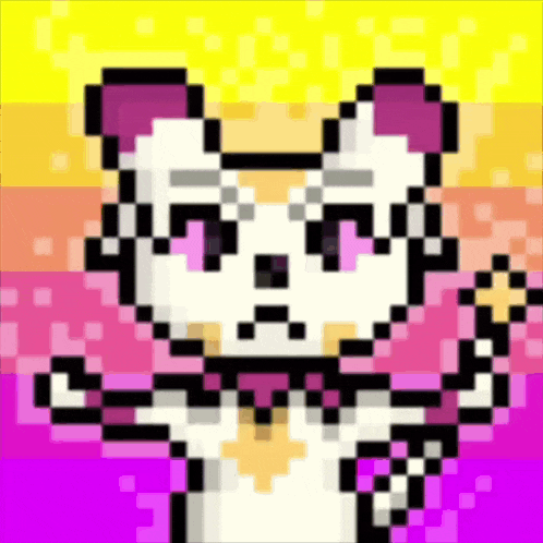 a pixel art of a cat with a bow tie