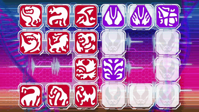 a bunch of red and purple icons are lined up