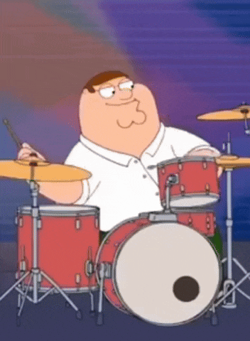 peter griffin from family guy plays the drums in a cartoon