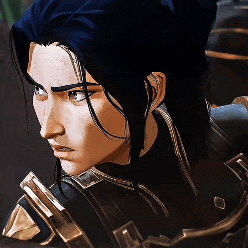 a close up of a cartoon character 's face with blue hair