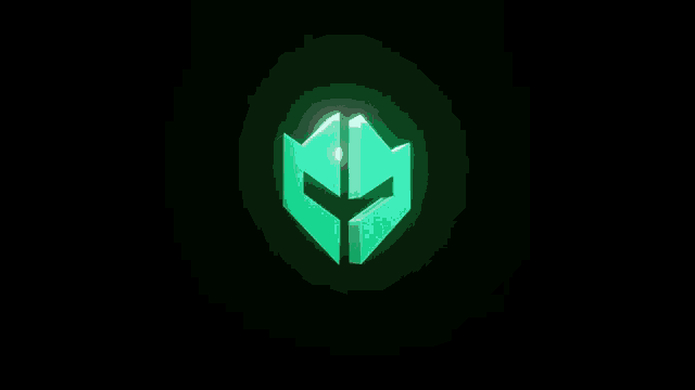 a green knight 's helmet is glowing on a black background