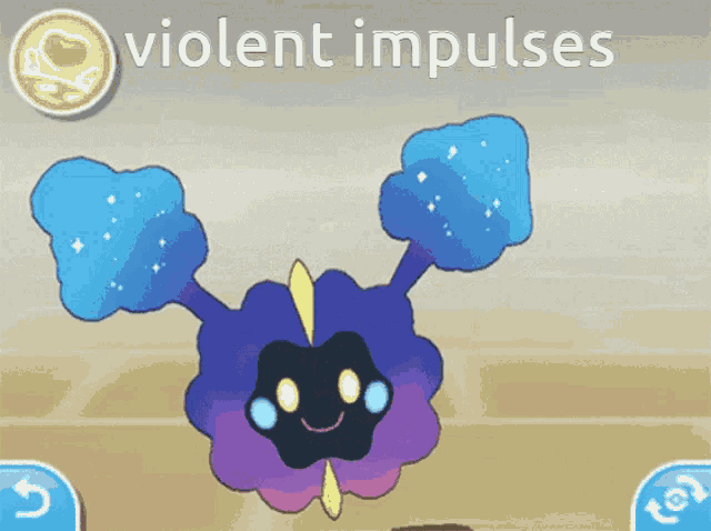 a cartoon character with the words violent impulses on the top
