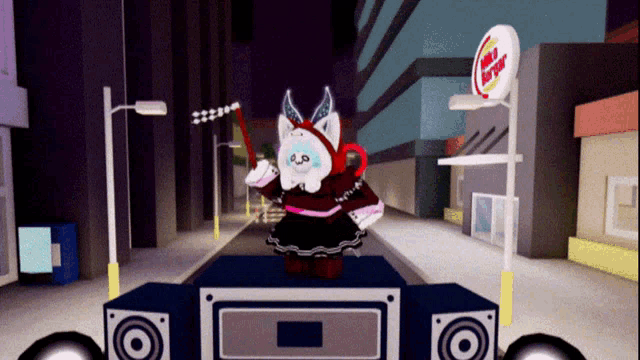 a cartoon character is standing in front of a burger king