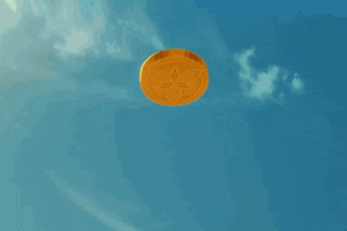a coin with a flower on it is flying in the sky