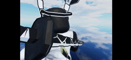 a cartoon character is holding a sword and shield in front of a blue sky