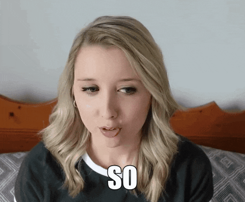 a blonde woman is making a funny face with the word so written on her face