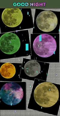 a collage of colorful moons with the words good night above them