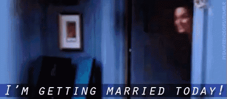 a man is standing in a doorway and says i 'm getting married today