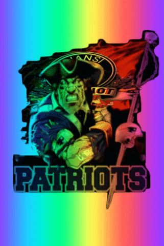 a patriots logo on a colorful background