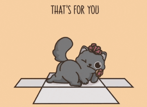 a cartoon cat is peeking out of a box with a bow on its head .